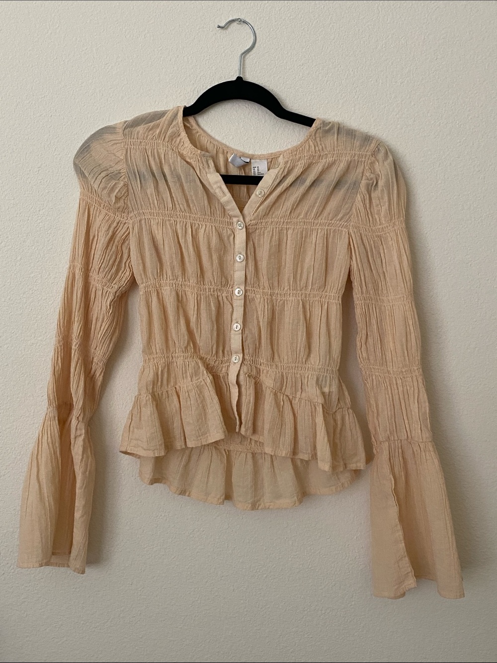 H&M Cream Peplum Button-Front Blouse